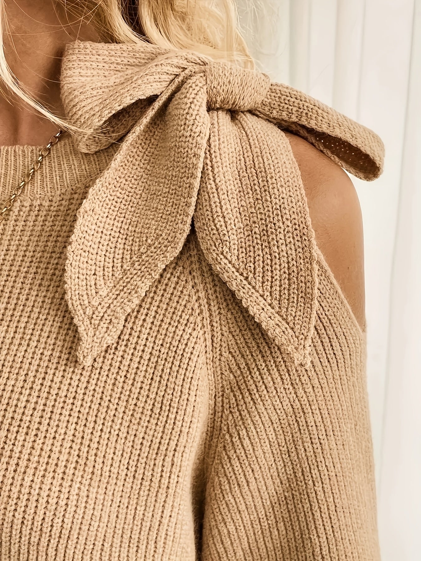 Yasmine™ - Bow Shoulder Knit Sweater