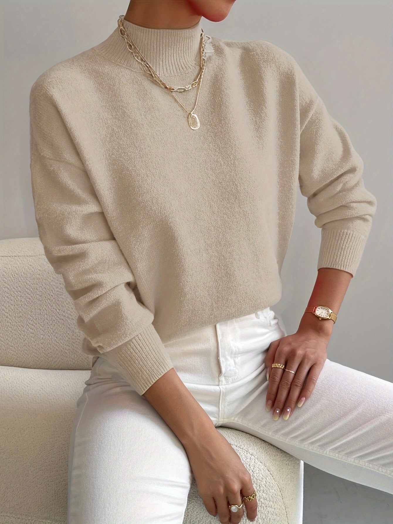 Sanae™ - Classic High Neck Knit Sweater