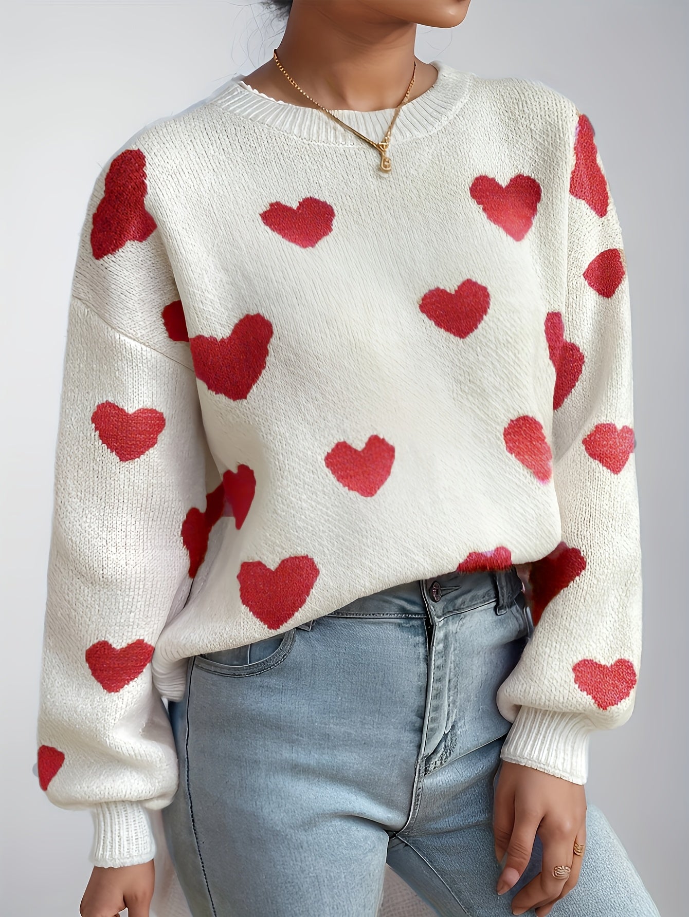 Mara™ - Knitted Sweater with Heart Pattern