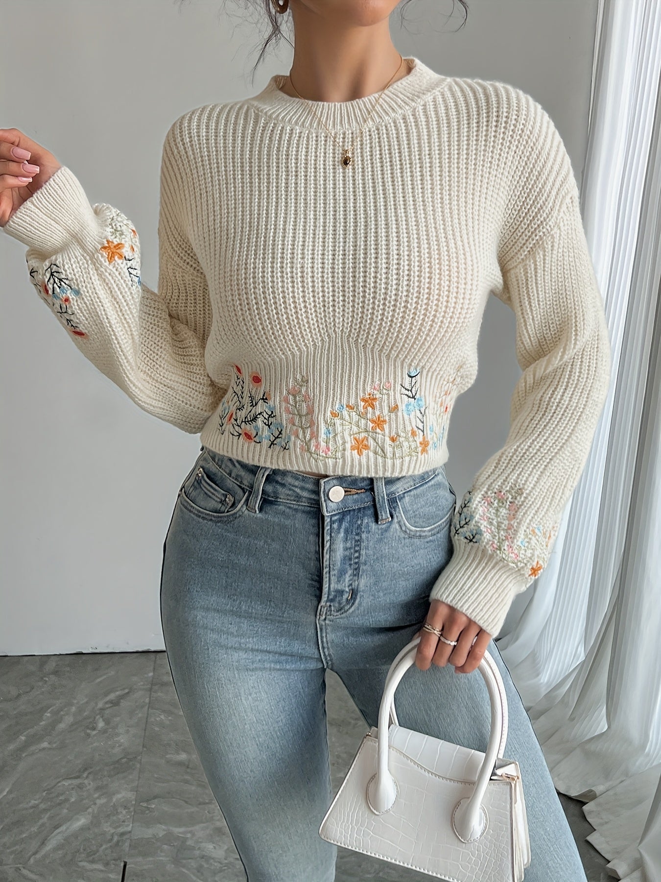 Nova™ - Floral Knit High Neck Sweater