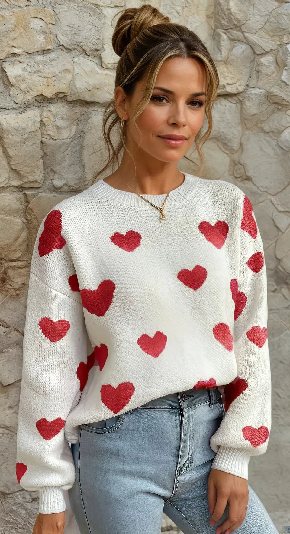 Mara™ - Knitted Sweater with Heart Pattern