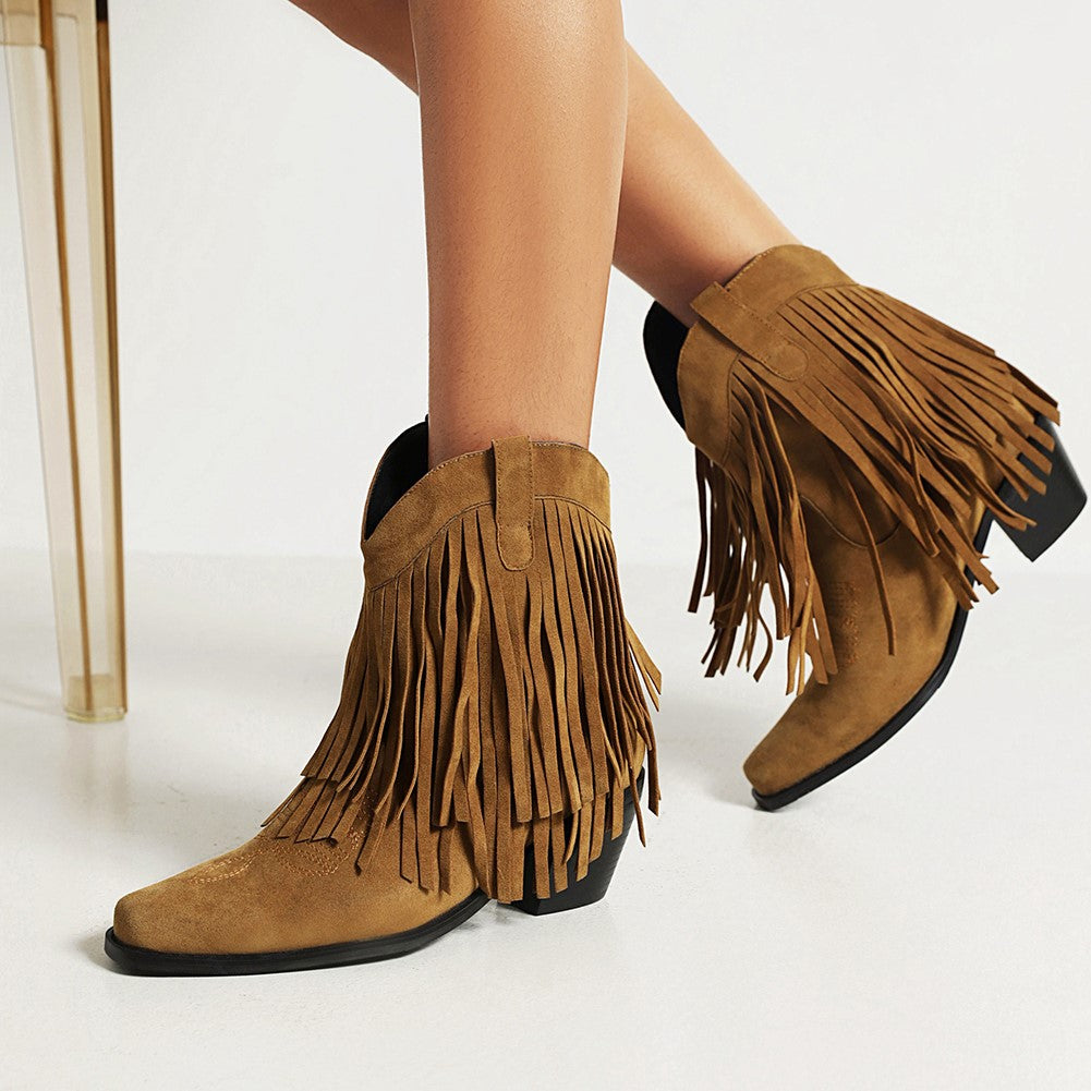 Jenny - Cowboy ankle boots with fringed tassel