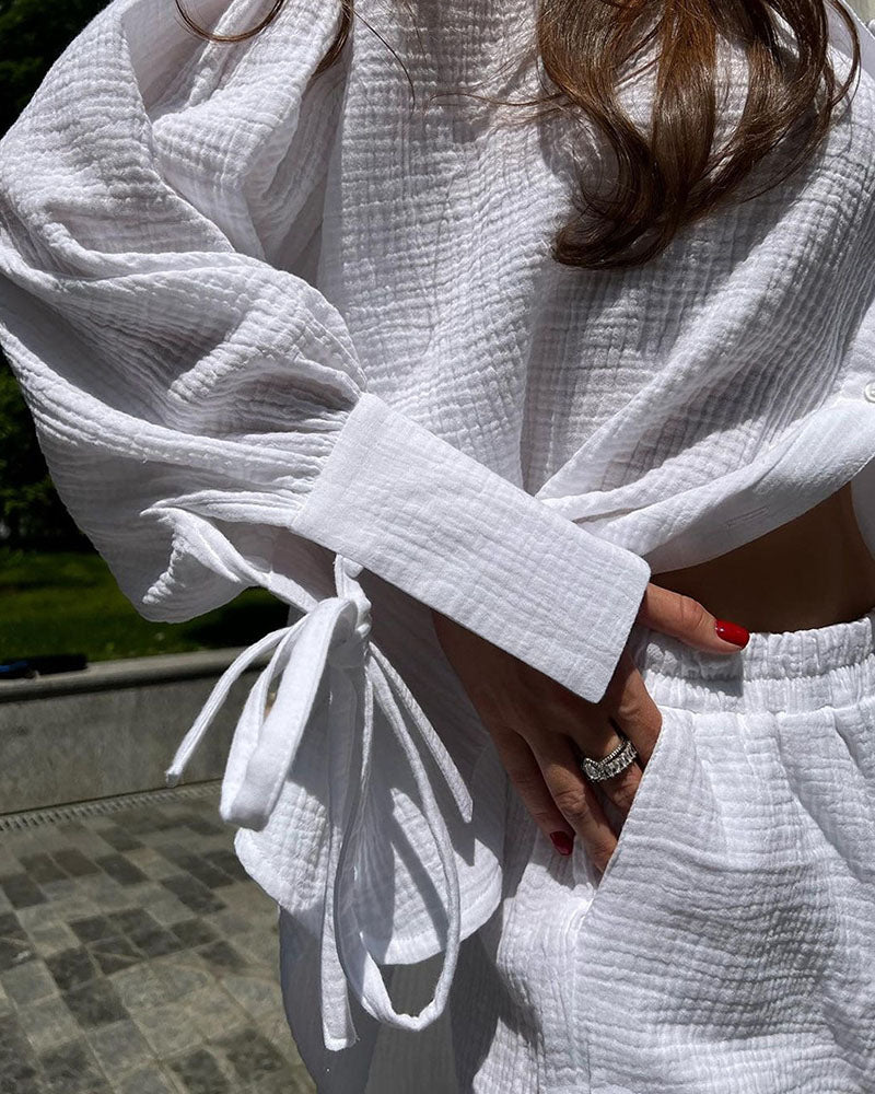 Summer comfortable white breathable two-piece set