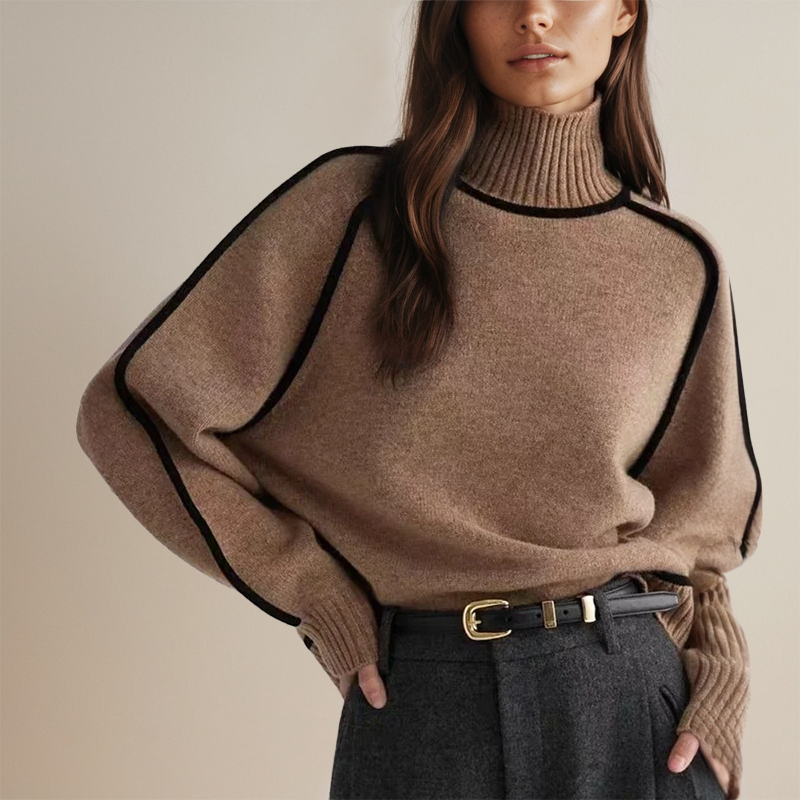 Ava™ - Luxury Cashmere Turtleneck with Contrasting Details